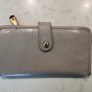 HOBO Gray Leather Bi Fold Snap Wallet